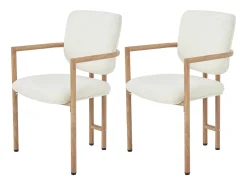 Juego de 2 sillas de comedor de metal con acabado imitación madera - 61 x 57,5 x 90 cm - estilo moderno - tapizado en bucle - color natural