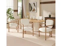 Juego de 2 sillas de comedor de metal con acabado imitación madera - 61 x 57,5 x 90 cm - estilo moderno - tapizado en bucle - color natural
