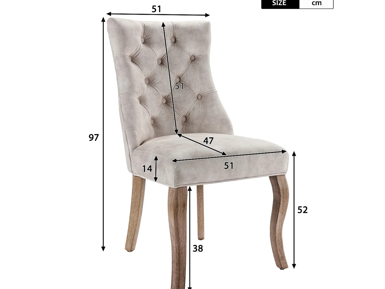Juego de 4 sillas de comedor de terciopelo - Acolchado de botones - Crema
