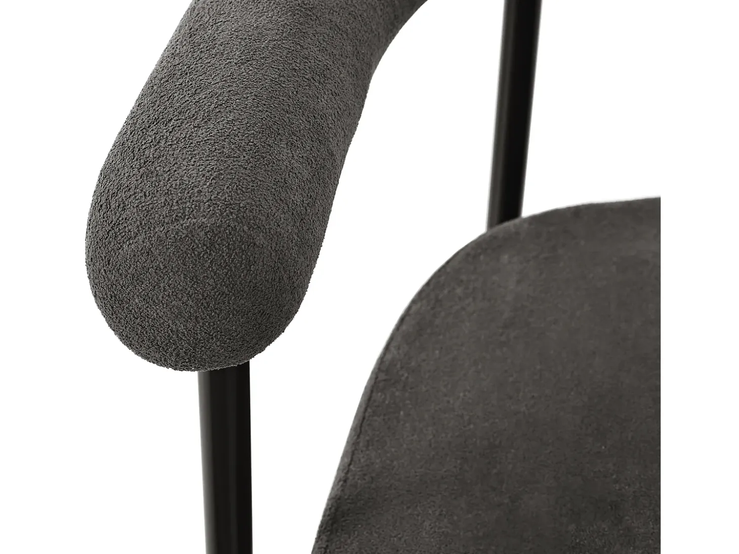 Juego de 4 sillas de comedor con respaldo en aro y reposabrazos - tejido de felpa gris oscuro