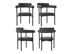 Juego de 4 sillas de comedor con respaldo en aro y reposabrazos - tejido de felpa gris oscuro