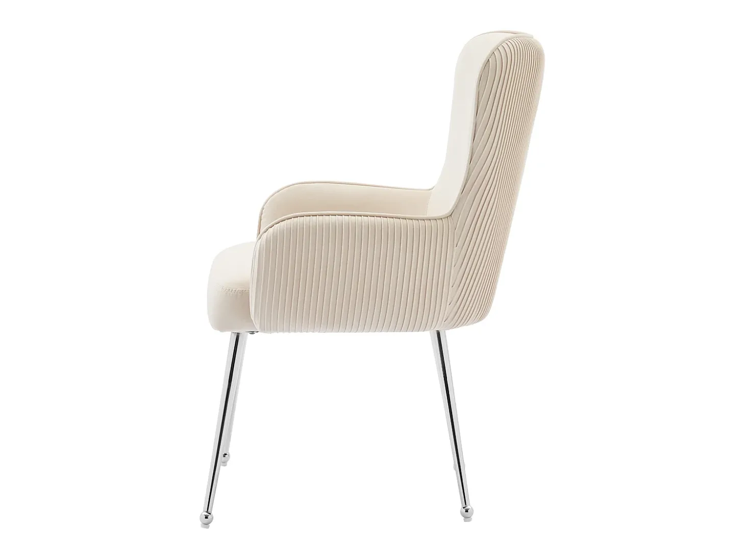 Juego de 6 sillas de comedor de terciopelo beige con reposabrazos, patas de metal plateado y soporte lumbar (69 x 58,5 x 56 cm)