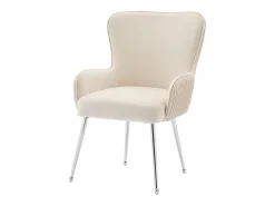 Juego de 6 sillas de comedor de terciopelo beige con reposabrazos, patas de metal plateado y soporte lumbar (69 x 58,5 x 56 cm)