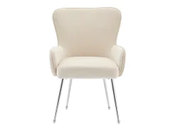 Juego de 6 sillas de comedor de terciopelo beige con reposabrazos, patas de metal plateado y soporte lumbar (69 x 58,5 x 56 cm)