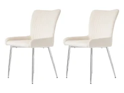 Juego de 2 sillas de comedor de terciopelo, diseño de lujo, con soporte lumbar y patas de metal plateado, color beige