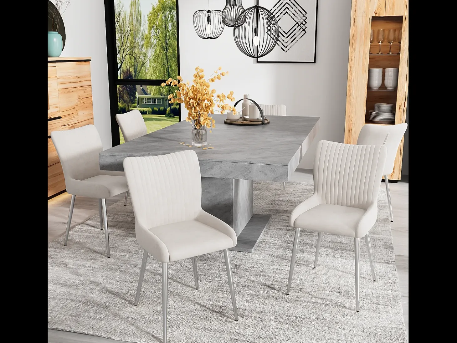 Juego de 2 sillas de comedor de terciopelo, diseño de lujo, con soporte lumbar y patas de metal plateado, color beige