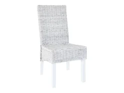 Juego de 4 sillas de comedor de ratán blanco Kubu y madera de mango