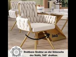 Juego de 4 sillas de comedor, diseño de rombos, sillón giratorio, patas de metal, color beige (L64,77 x An63,5 x Al50,8 cm)