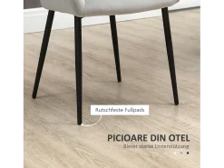 Juego de 2 sillas de comedor, silla de cocina con respaldo, silla tapizada en efecto terciopelo, patas de acero, gris claro