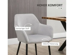 Juego de 2 sillas de comedor, silla de cocina con respaldo, silla tapizada en efecto terciopelo, patas de acero, gris claro