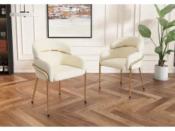Juego de 4 sillas de comedor, diseño moderno, patas de metal, terciopelo beige (dimensiones: 59,69 x 59,69 x 55,88 cm)