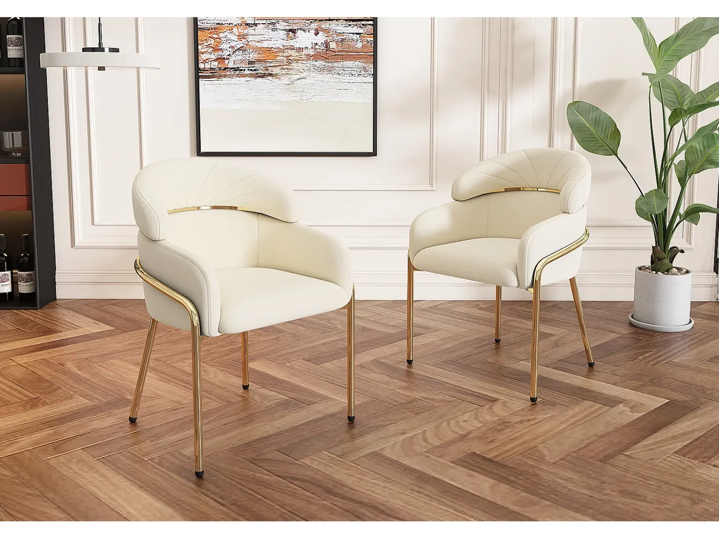 Juego de 4 sillas de comedor, diseño moderno, patas de metal, terciopelo beige (dimensiones: 59,69 x 59,69 x 55,88 cm)