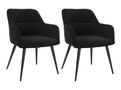 Juego de 2 sillas de comedor con brazos - Tela aterciopelada y metal negro. Negro. HEKA