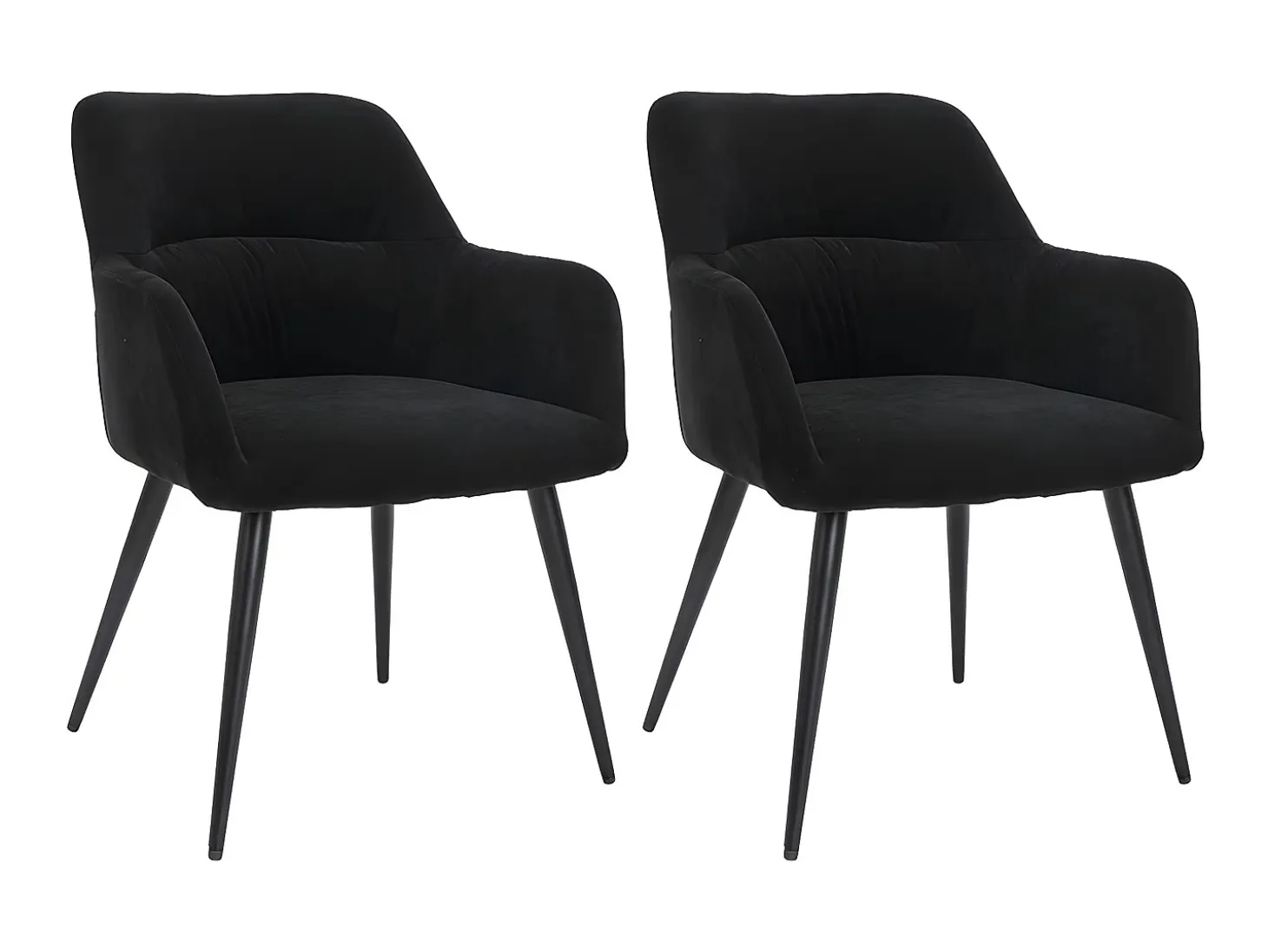 Juego de 2 sillas de comedor con brazos - Tela aterciopelada y metal negro. Negro. HEKA