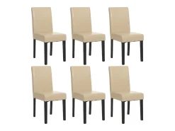 Juego de 6 sillas de comedor Littau de piel sintética, polipiel, crema, patas oscuras
