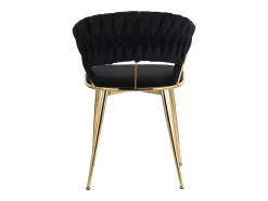 Juego de 2 sillas de comedor tapizadas en terciopelo con respaldo tejido y patas de metal dorado - Para comedor, sala de estar, cocina - Negro
