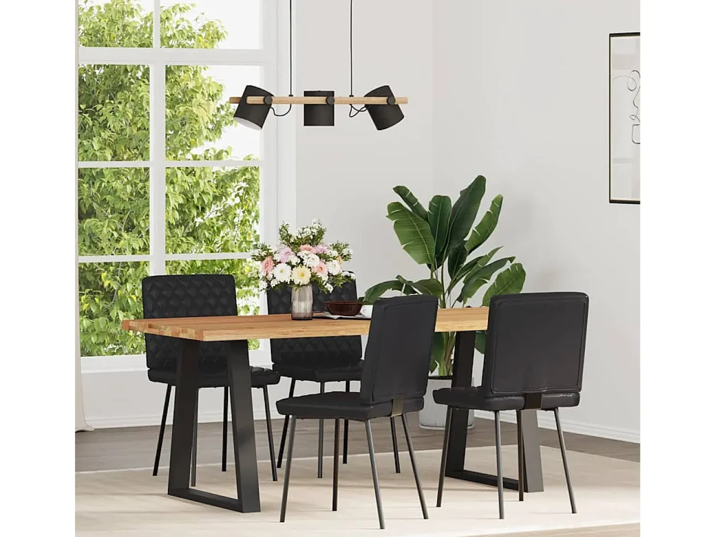 Juego de 4 sillas de comedor de piel sintética negra