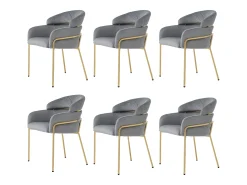 Juego de 6 sillas de comedor de diseño moderno con patas de metal y terciopelo gris (59,69 x 59,69 x 55,88 cm)