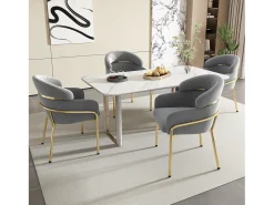 Juego de 6 sillas de comedor de diseño moderno con patas de metal y terciopelo gris (59,69 x 59,69 x 55,88 cm)