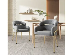 Juego de 6 sillas de comedor de diseño moderno con patas de metal y terciopelo gris (59,69 x 59,69 x 55,88 cm)