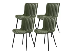 Juego de 4 sillas de comedor en PU verde con patas de metal negro - estilo moderno