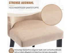 Juego de 2 sillas de comedor, terciopelo beige, con costuras de botones, estructura de madera maciza