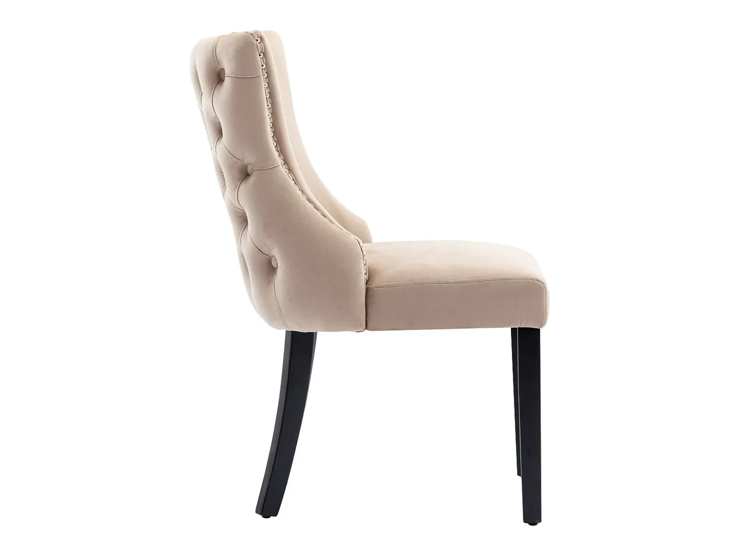 Juego de 2 sillas de comedor, terciopelo beige, con costuras de botones, estructura de madera maciza