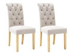 Juego de 2 sillas de comedor de terciopelo - 100 x 63 x 45 cm - con patas de roble - para dormitorio y salón - beige