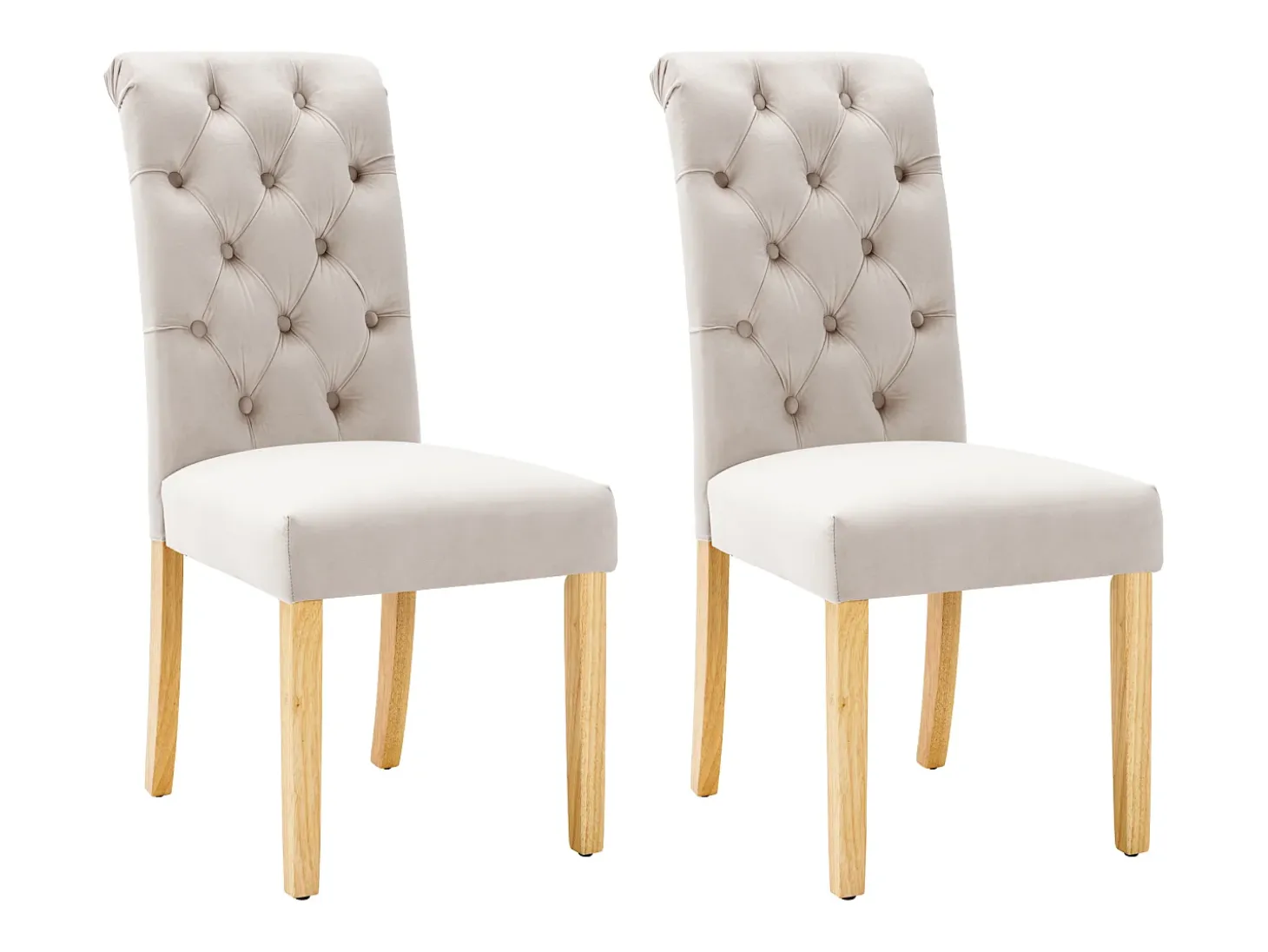 Juego de 2 sillas de comedor de terciopelo - 100 x 63 x 45 cm - con patas de roble - para dormitorio y salón - beige