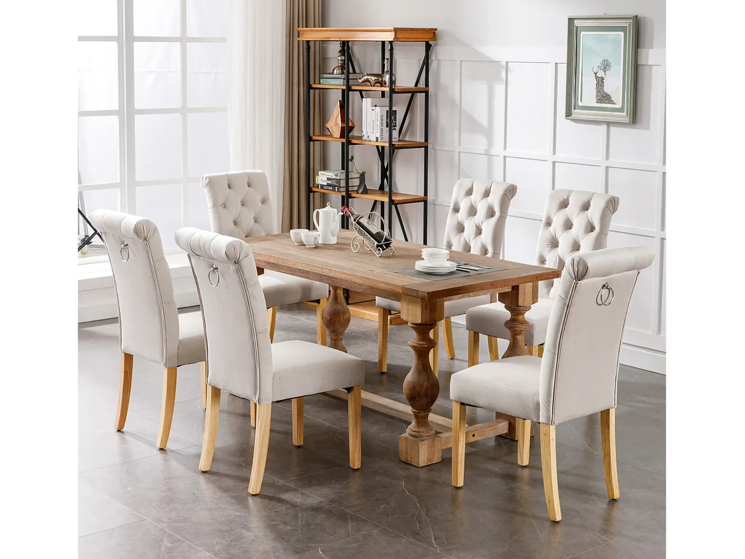 Juego de 2 sillas de comedor de terciopelo - 100 x 63 x 45 cm - con patas de roble - para dormitorio y salón - beige