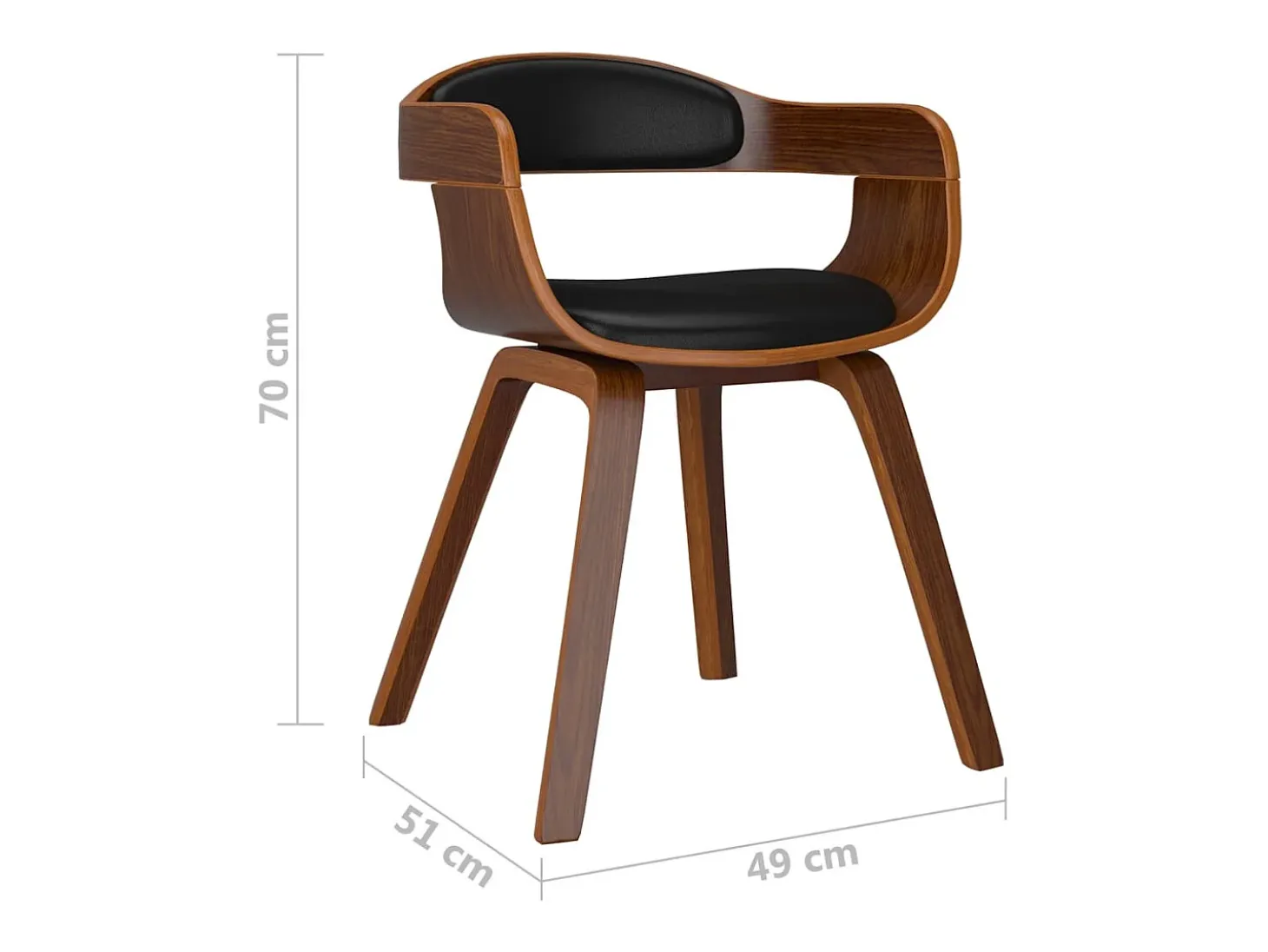 Juego de 2 sillas de comedor de madera curvada negra y piel sintética.