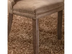 Juego de 2 sillas de comedor en terciopelo caqui con tachuelas decorativas y respaldo acolchado