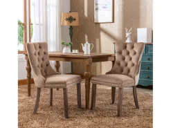 Juego de 2 sillas de comedor en terciopelo caqui con tachuelas decorativas y respaldo acolchado
