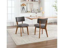 Juego de 2 sillas de comedor - Sillas con respaldo acolchado y patas de madera maciza - lino gris