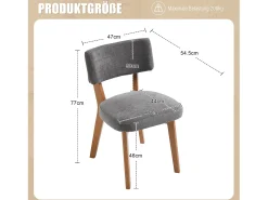 Juego de 2 sillas de comedor - Sillas con respaldo acolchado y patas de madera maciza - lino gris