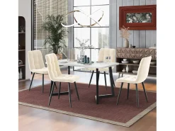 Juego de 4 sillas de comedor, beige, asiento de terciopelo, respaldo cómodo, estructura de metal.