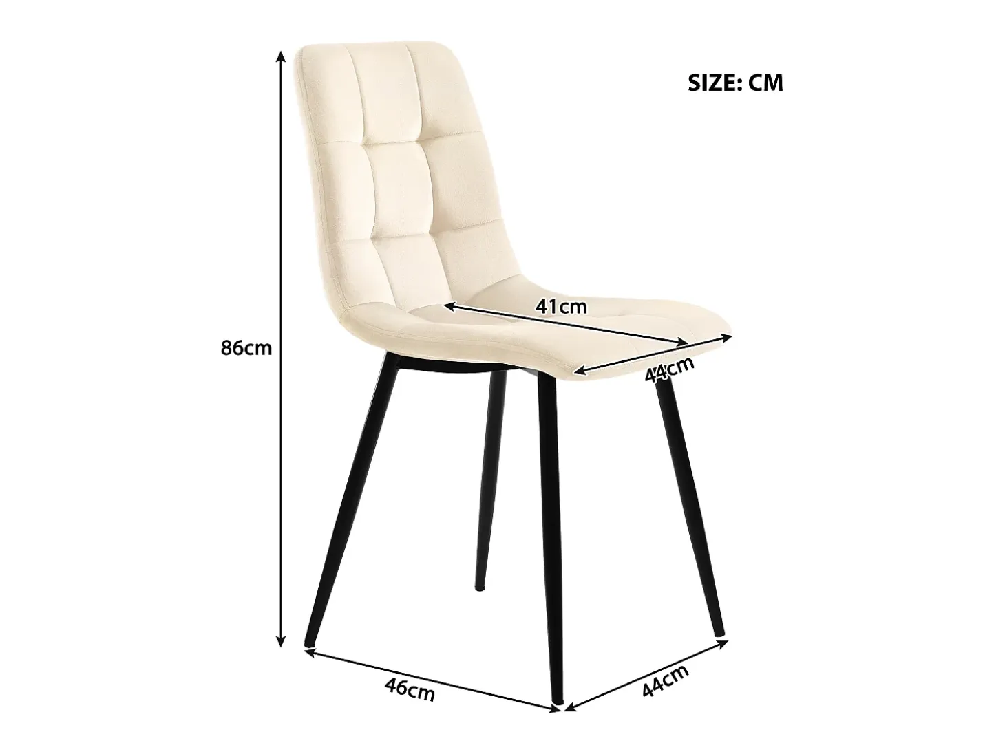 Juego de 4 sillas de comedor, beige, asiento de terciopelo, respaldo cómodo, estructura de metal.