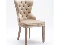 Juego de 2 sillas de comedor, respaldo alto, terciopelo vintage, botones, estructura de madera maciza