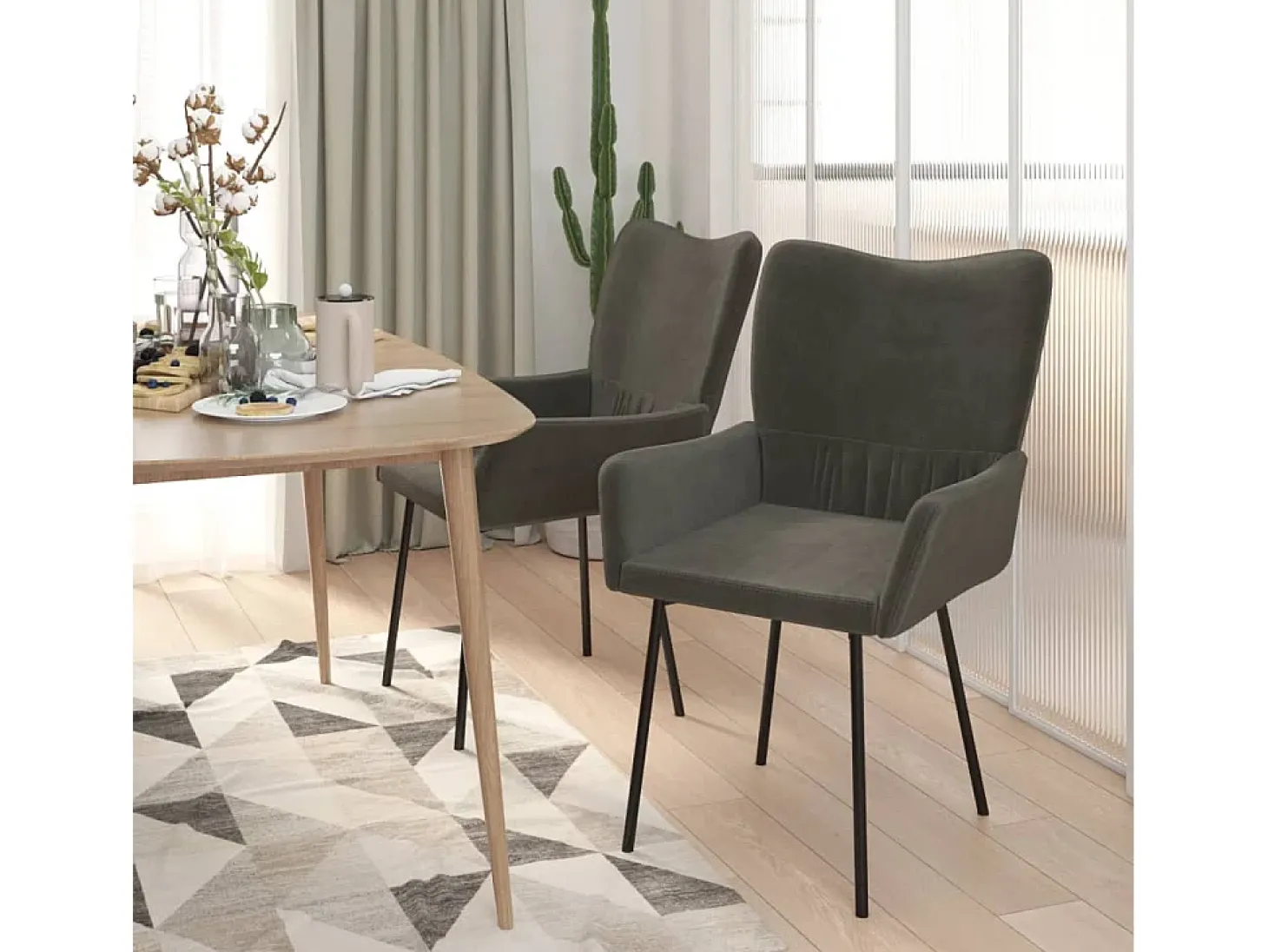 Juego de 2 sillas de comedor de terciopelo gris oscuro