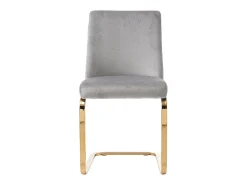Juego de 4 sillas de comedor en terciopelo gris con respaldo tapizado y patas doradas.