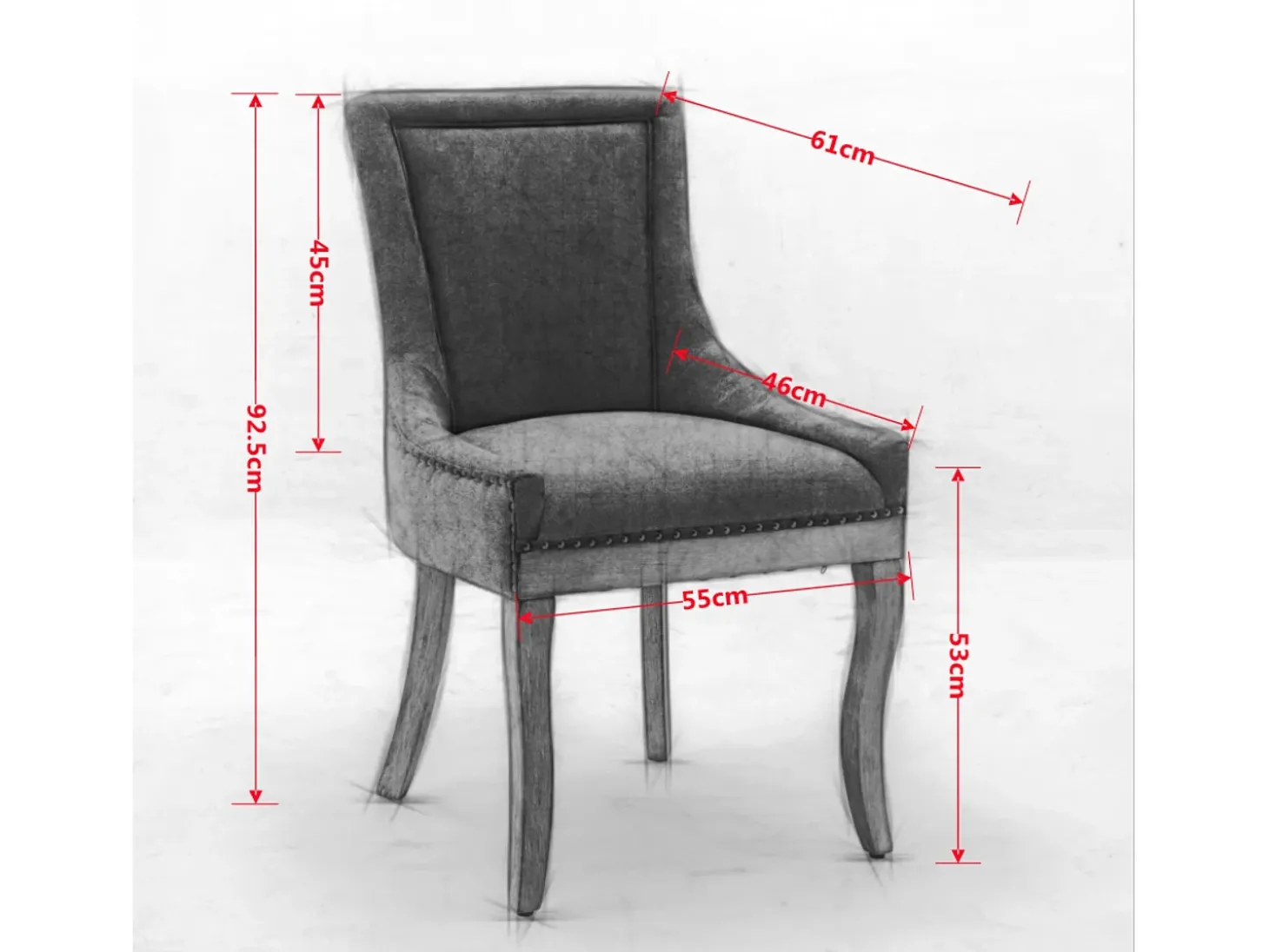 Juego de 2 sillas de comedor en chenilla beige con tachuelas decorativas y respaldo, patas de madera