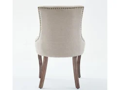 Juego de 2 sillas de comedor en chenilla beige con tachuelas decorativas y respaldo, patas de madera