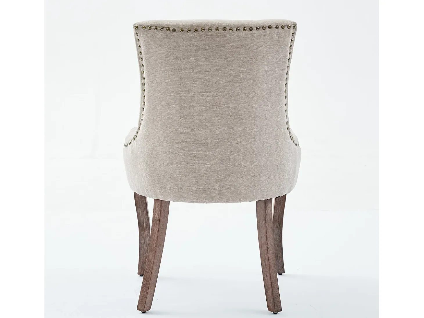 Juego de 2 sillas de comedor en chenilla beige con tachuelas decorativas y respaldo, patas de madera