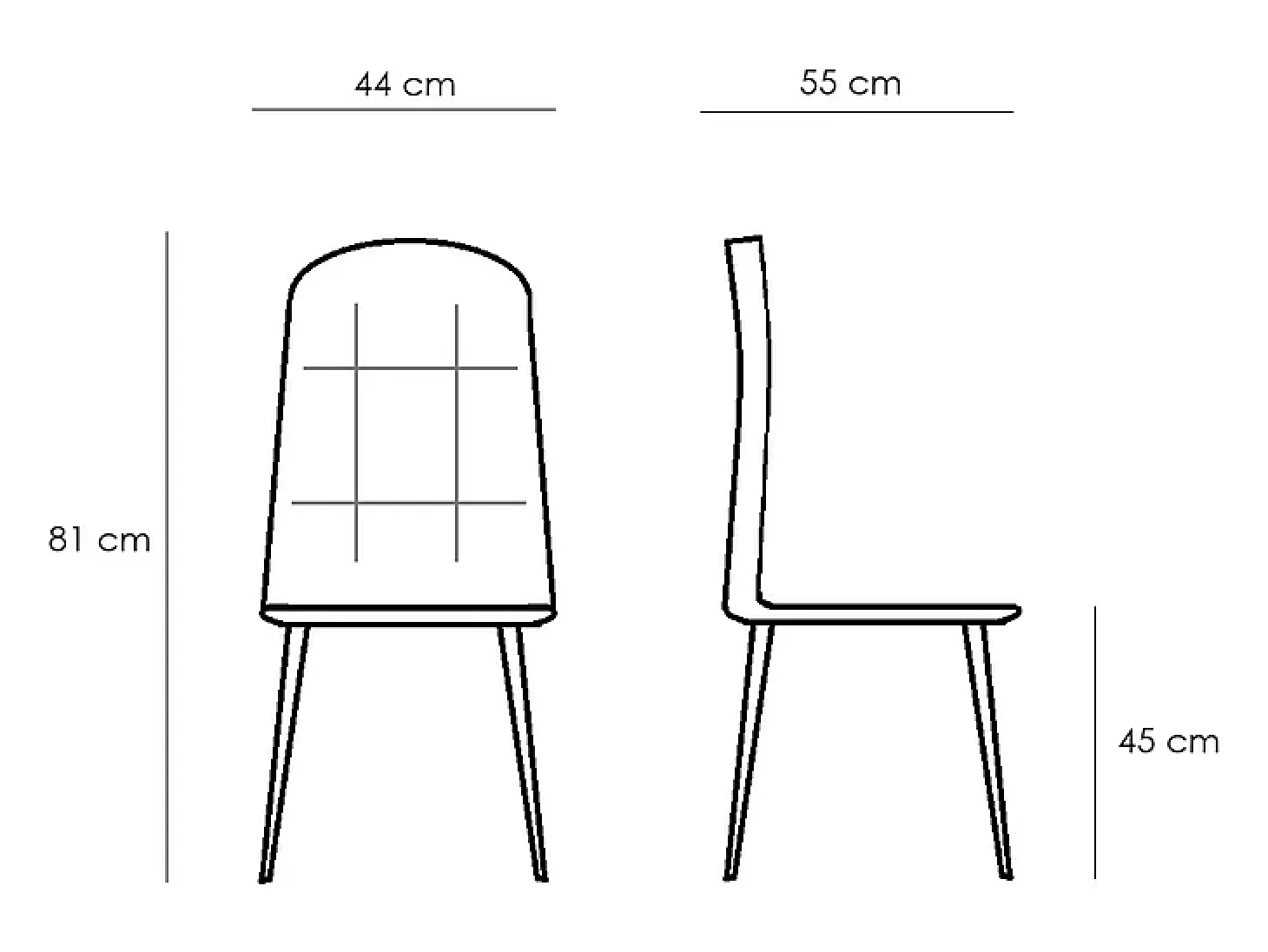 Juego de 4 sillas de comedor modernas "Eclisse" tapizadas en tela beige, 44x55 cm, 81h