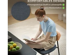 Juego de 2 sillas de comedor, silla de cocina con respaldo, aspecto lino, silla tapizada con patas de acero, color gris