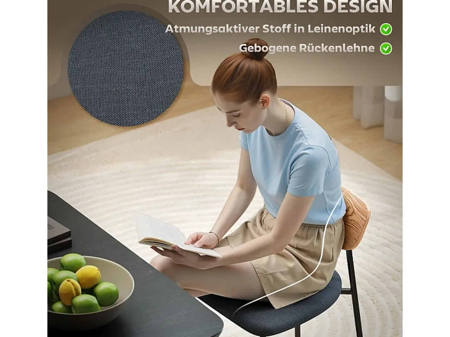 Juego de 2 sillas de comedor, silla de cocina con respaldo, aspecto lino, silla tapizada con patas de acero, color gris
