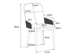 Juego de 4 sillas de comedor de terciopelo - 45 x 43 x 90 cm - diseño de ratán - con 4 patas metálicas - gris