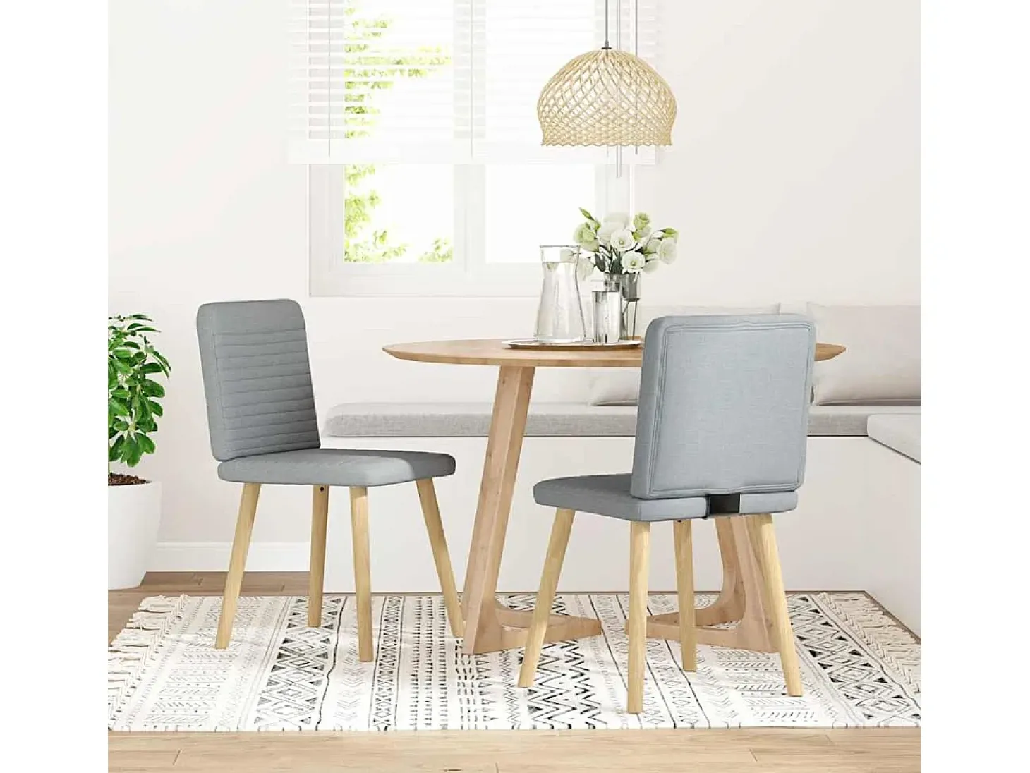 Juego de 2 sillas de comedor de tela gris claro