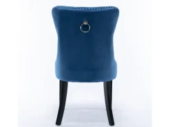 Juego de 2 sillas de comedor - Sillas con respaldo acolchado, patas de madera y ribete de tachuelas - terciopelo azul