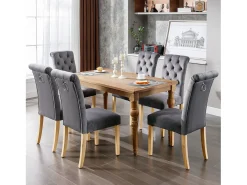 Juego de 2 sillas de comedor tapizadas en terciopelo - 45 x 65 x 101 cm - patas de roble - sillón - gris